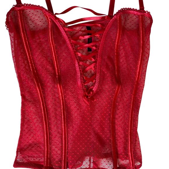 Seven Til Midnight Red Lace Up Front Corset with‎ Garter Straps Women's One Size - Picture 4 of 9